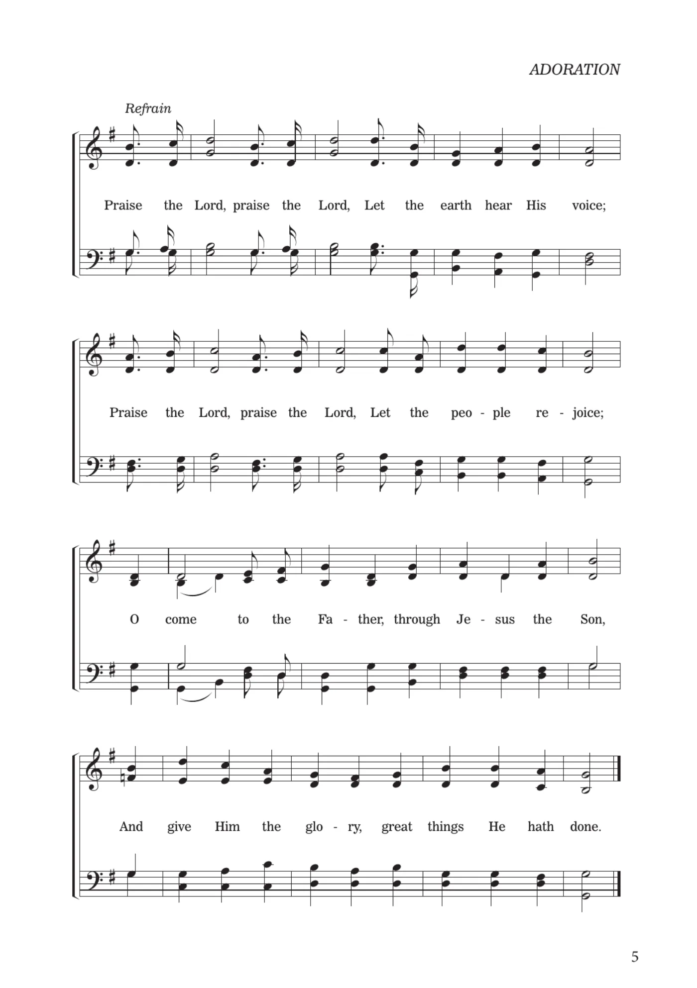 Sheet music for To God Be the Glory, page 5