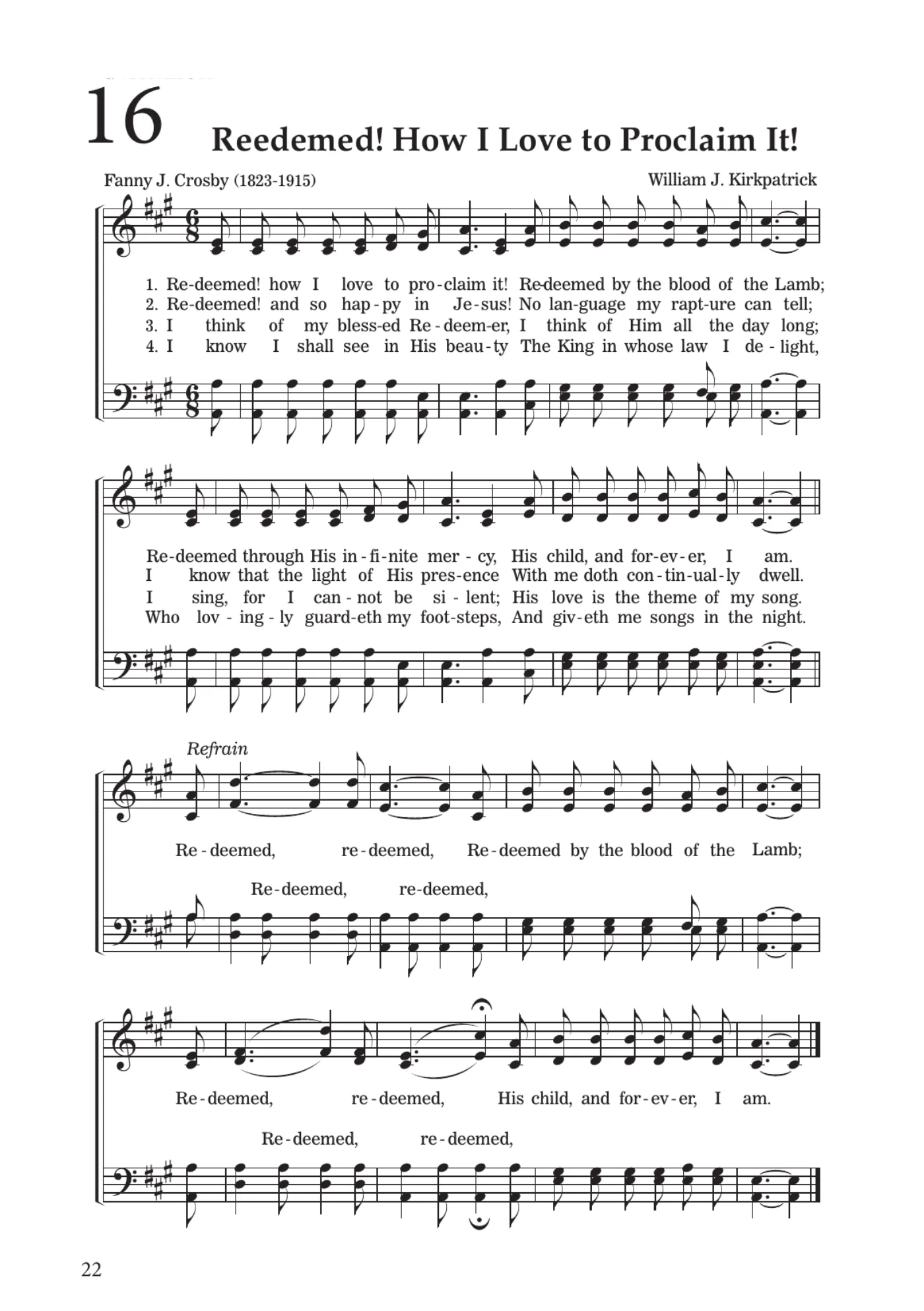 Sheet music for Reedemed! How I Love to Proclaim It!, page 22