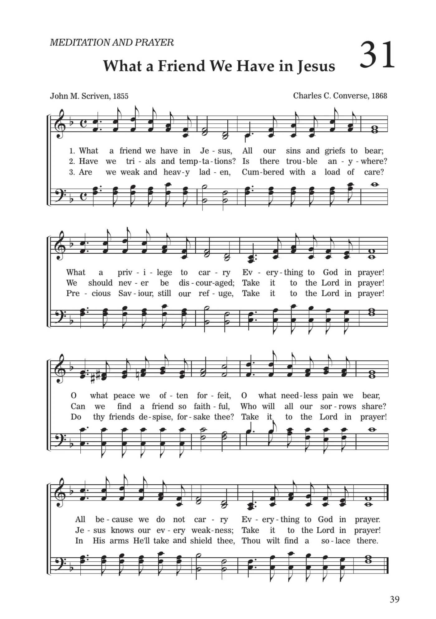 Sheet music for What a Friend We Have in Jesus, page 39
